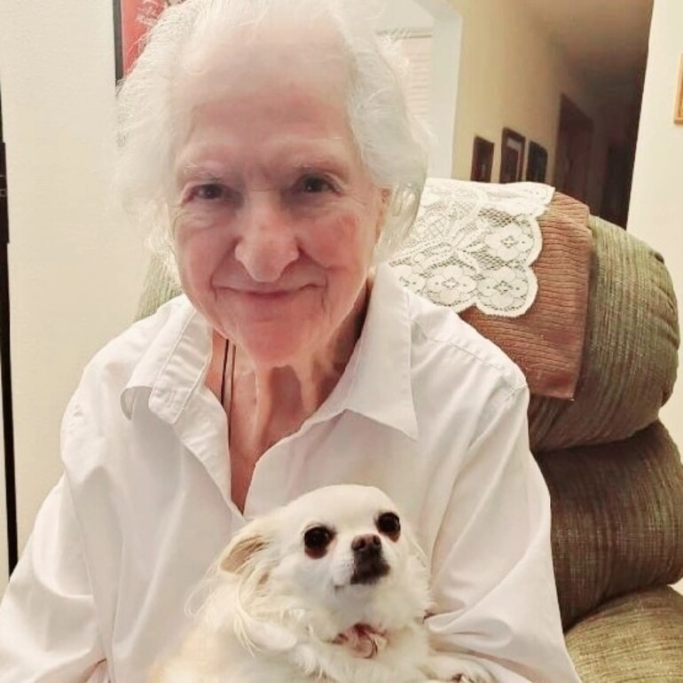 Clara Jane (Miller) Lively, age 91 with doggy Cherry
