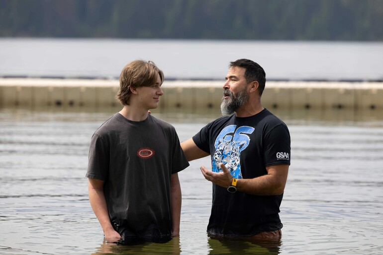 Baptism at spiritual retreat