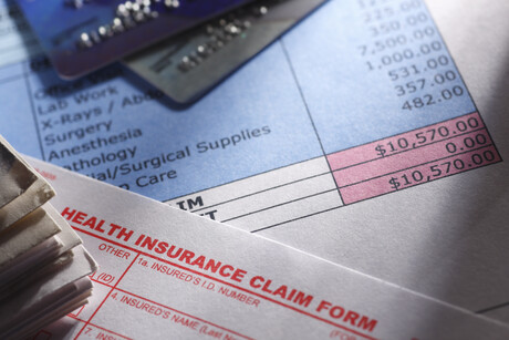 A health insurance claim form on a medical bill.