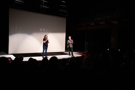 Lynelle Ellis speaks at screening.