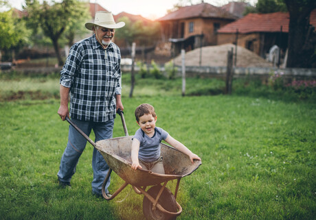 Family cleaning backyard…