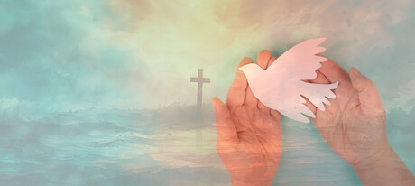 Pentecost, dove and religious cross, Holy Spirit, Jesus Christ, Christianity, belief and faith