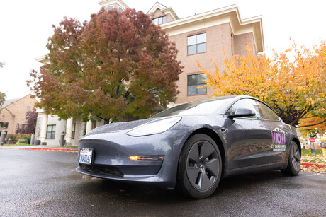 Tesla parked in front of WWU Administration Building