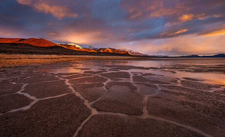 Winter morning at the Alvord Desert with a frozen lakebed.