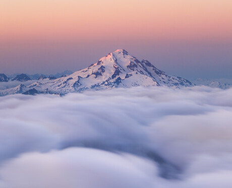 A long exposure of a cloud inversion below Washington's Glacier Peak...