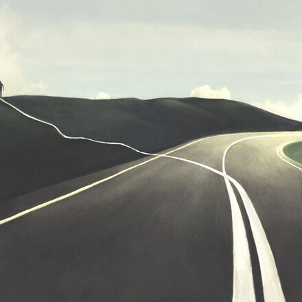 Illustration of man changing direction, surreal abstract choice concept