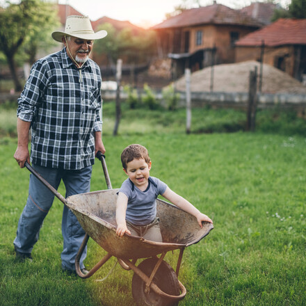 Family cleaning backyard…