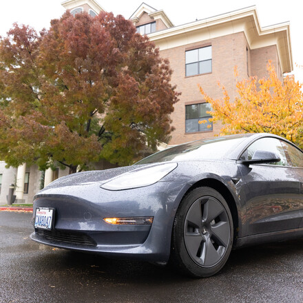 Tesla parked in front of WWU Administration Building