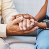 Nurse hands and senior patient in empathy and support