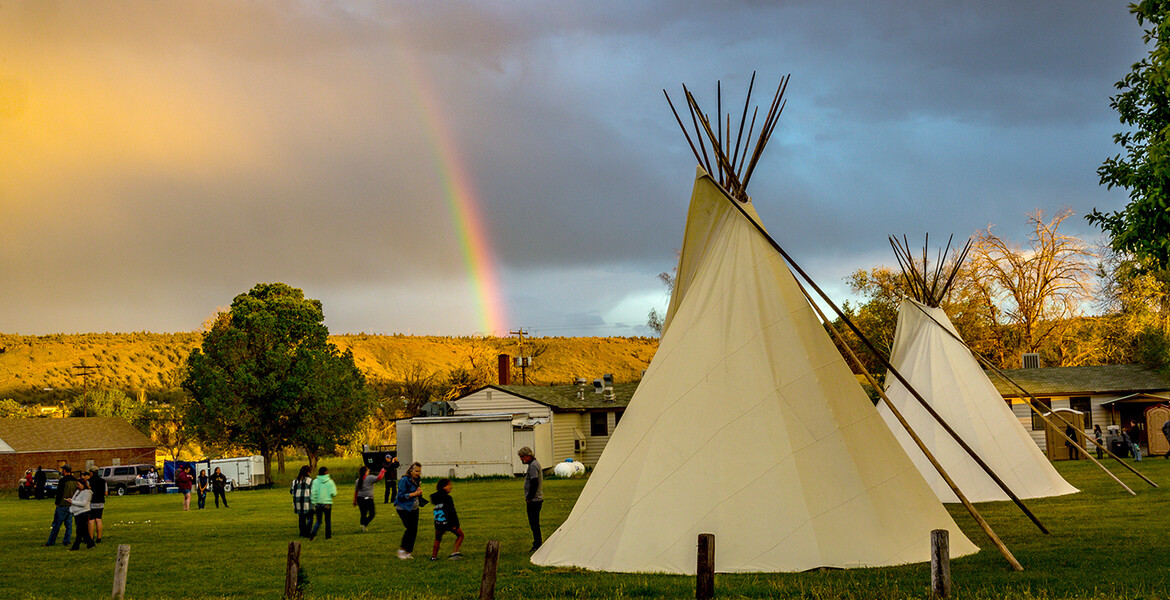 Tipis with rainbow