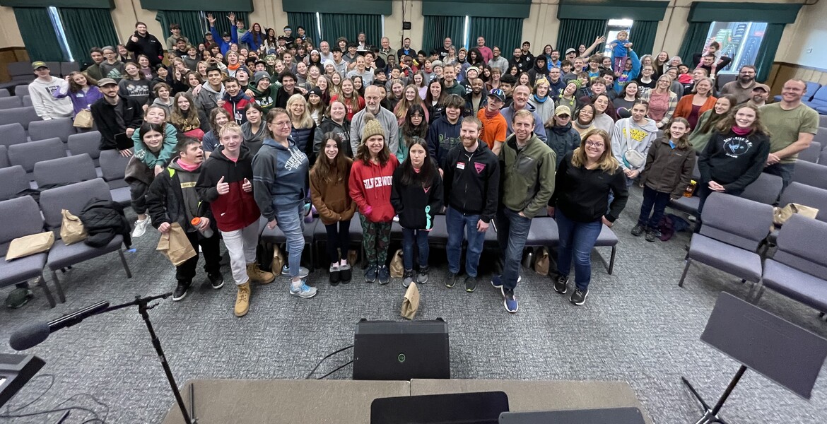 UCC Pathfinders gather together for a group photo commemorating Teen Retreat 2025