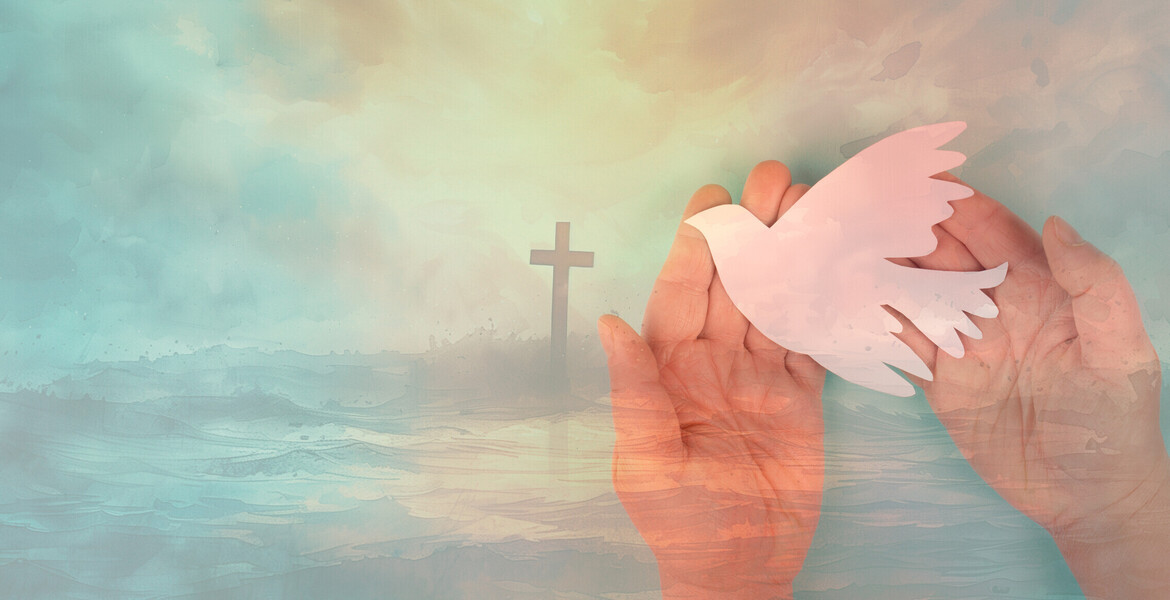 Pentecost, dove and religious cross, Holy Spirit, Jesus Christ, Christianity, belief and faith